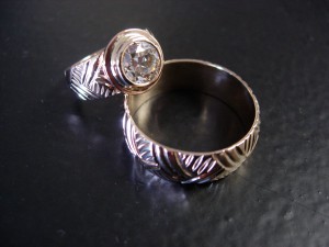 14k Chased Wedding Set