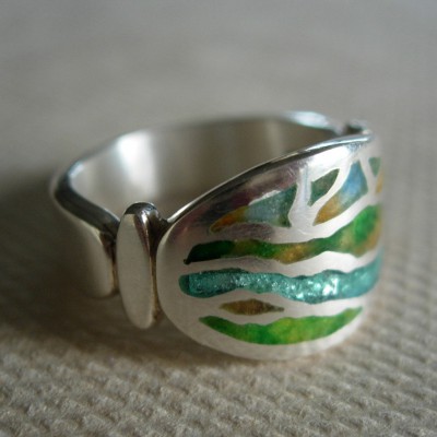 Champleve’ Ring: Sterling & Fine Silver