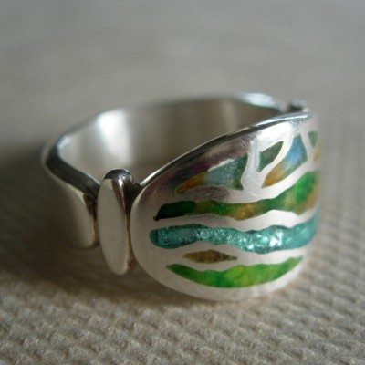 Champleve’ Ring: Sterling & Fine Silver