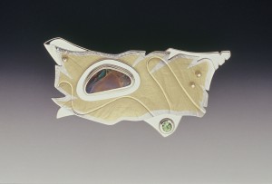 Sterling, 24K, Opal & Peridot Brooch