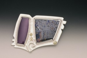 Sugalite, Opal Sterling Brooch