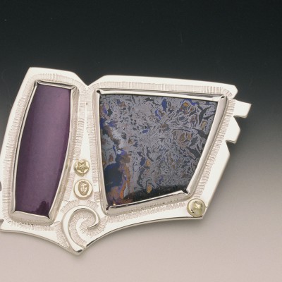 Sugalite, Opal Sterling Brooch